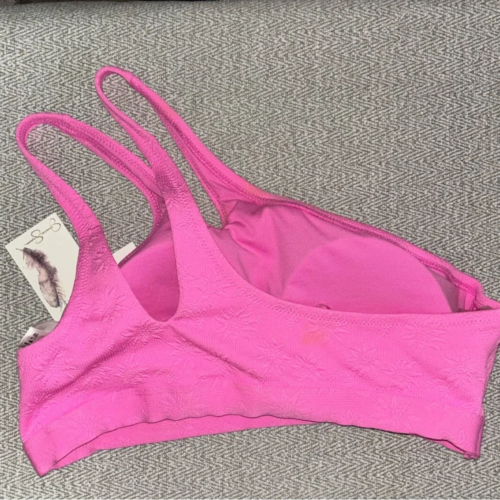 Jessica Simpson NEW one shoulder daisy textured hot pink bikini top size Large